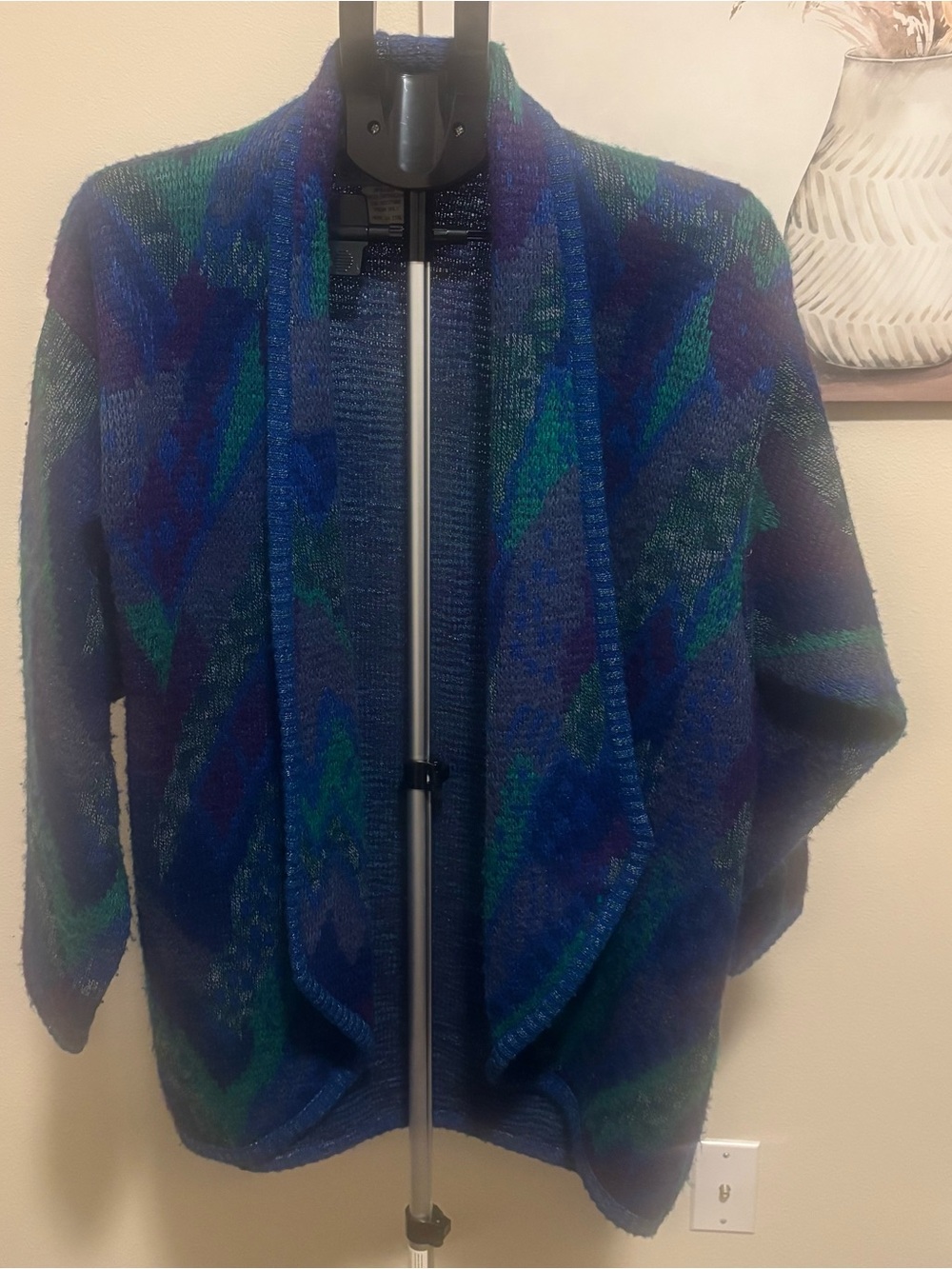 Retro 80s 90s Gispa Italy Open Front Mohair Mix Jewel Tone Cardigan